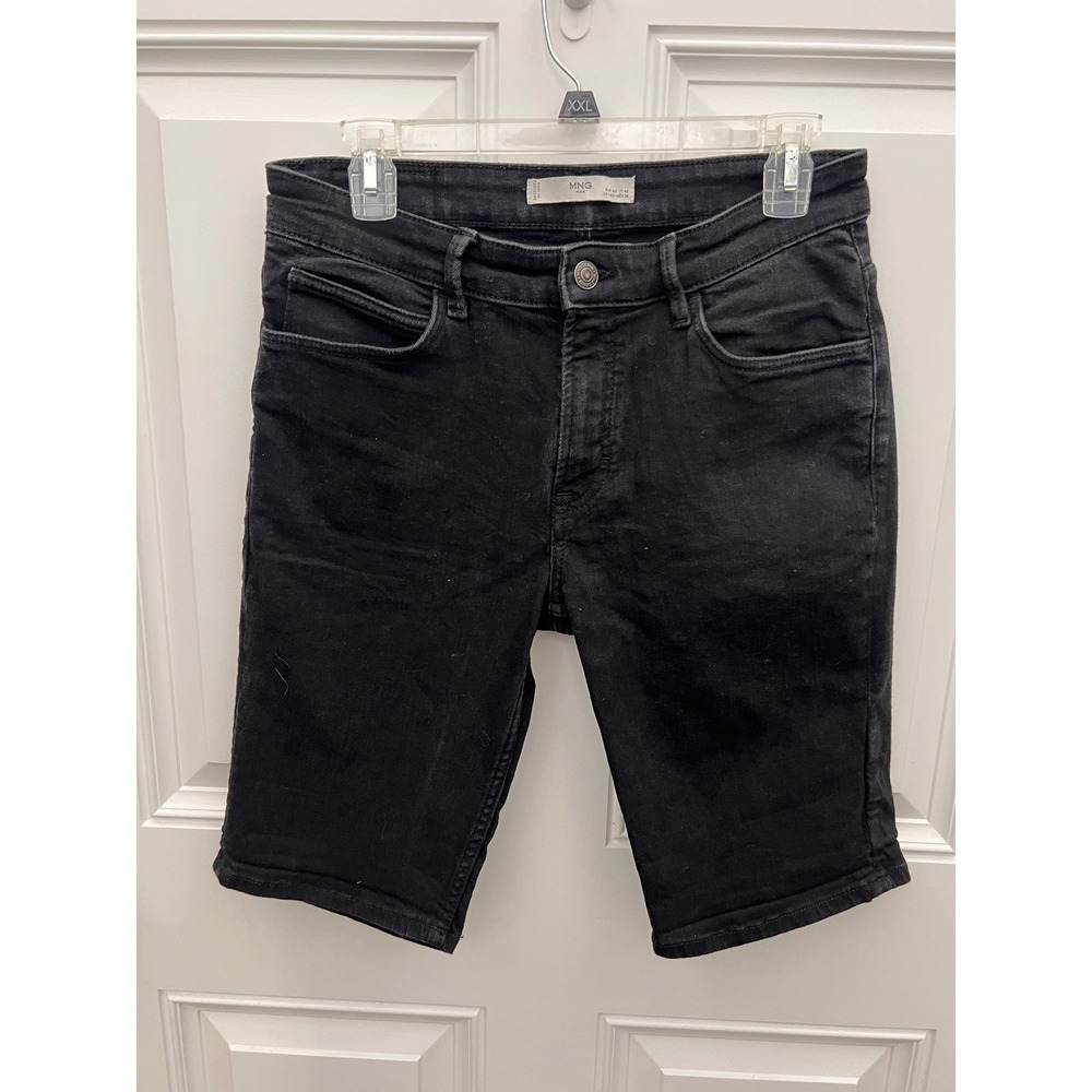 Mango MNG Man Black Denim Shorts Mens Size 30 Slim Fit Cotton Blend Stretch